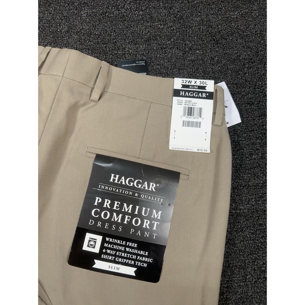 New Haggar Premium Comfort Dress Pants Men 32x30 (Fits33x30) Beige 4 Way Stretch - Picture 4 of 8